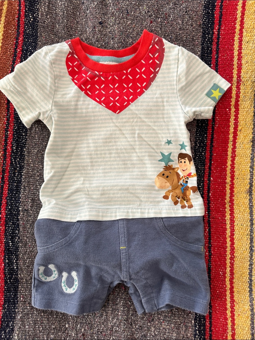 Disney Baby Striped Romper with Red Trim and Navy Accents